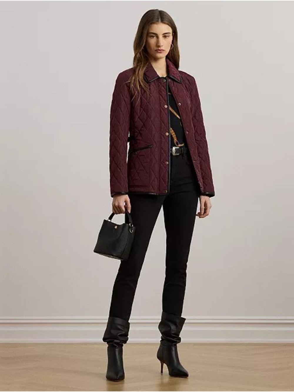 Lauren Ralph Lauren Women's Quilted Velboa-Lined Jacket size large Burgundy